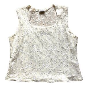 Vintage Sheer Embroidered Tank Size L White Square Neck
